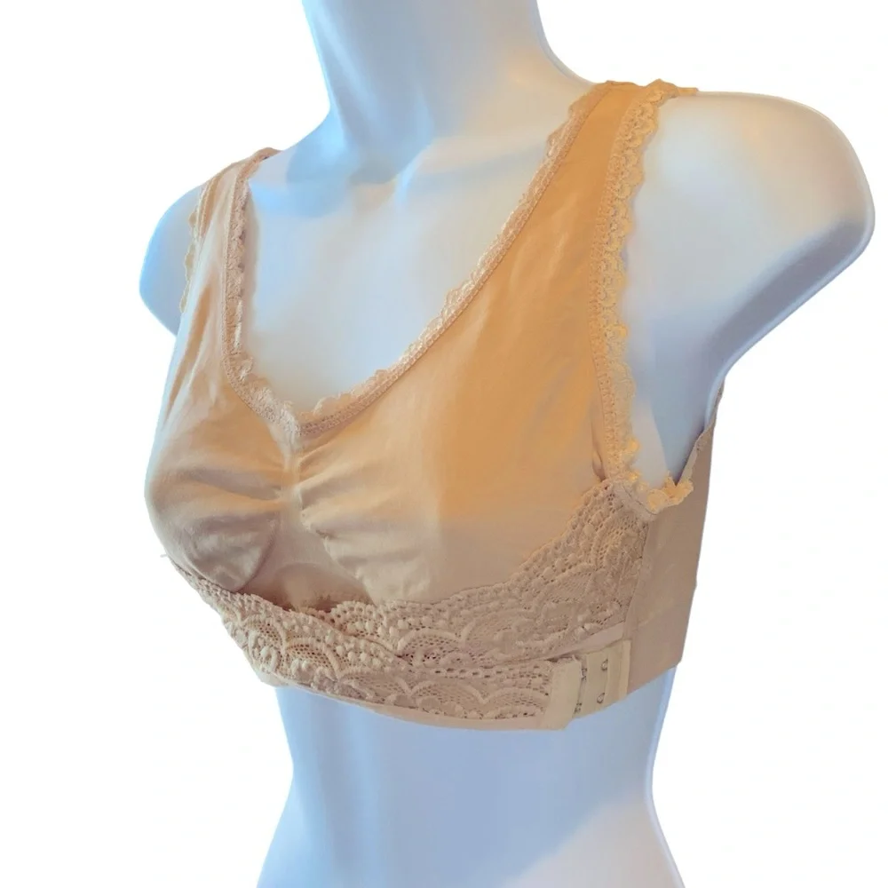 Sports Bra With Criss Cross Hook and Eye Lift Beige Removable Pads New Large
